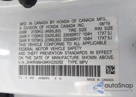 2019 Honda Cr-V Lx from USA, damaged, VIN 2HKRW6H34KH225292